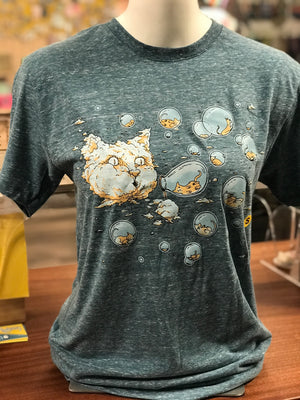 Shirt - Unisex Crew - Bubble Cat - Vintage Denim