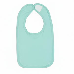 Light blue baby bib on a white background