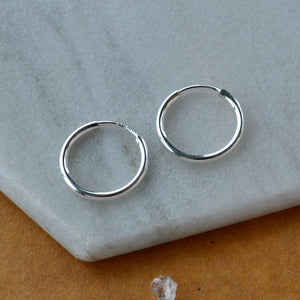 Endless Hoop Earrings - thin hollow tube classic round endless hoops (sizes)