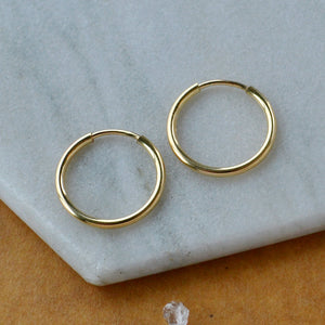 Endless Hoop Earrings - thin hollow tube classic round endless hoops (sizes)