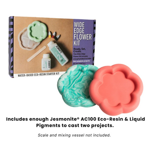 Wide edge flower eco resin kit from FTC Creative with two flower examples in front of it.