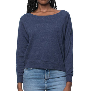 Person wearing a blue sweater and jeans on a white background.
