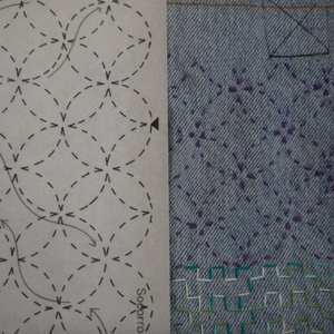 Two fabric swatches with different patterns and textures.