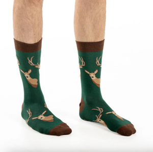 SALE Sock - Extra Large Crew: Deer Heads (Good Luck Sock) Big and Tall, Men's Sizes 13-17
