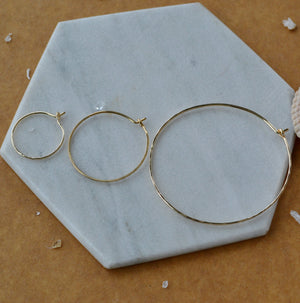 Shimmer Hoop Earrings - handmade round hammered classic one inch hoops