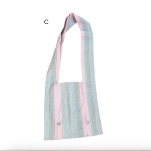Bag option C with mint and pink stripes and a thick handle.