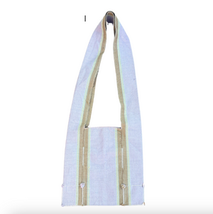 Bag option I with purple and olive stripes and a thick handle.