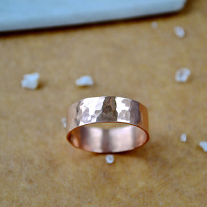 Whitecaps RING 14K rose gold real wide hammered band rings classic band ring modern wedding ring 6mm wide handmade custom pounded ring inclusive sizes jewerly sustainable rings nautical wedding