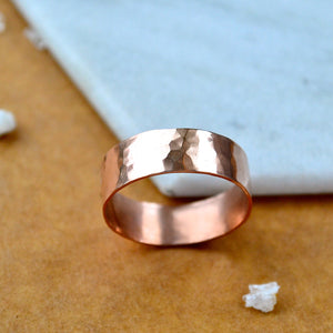 Whitecaps RING 14K rose gold real wide hammered band rings classic band ring modern wedding ring 6mm wide handmade custom pounded ring inclusive sizes jewerly sustainable rings nautical wedding