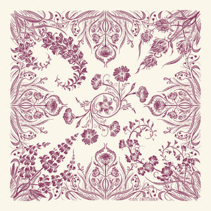 Decorative floral pattern with intricate wildflower designs on a light background.
