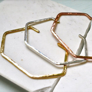 Buoy Cuff Bracelet - handmade elongated hexagon hammered cuff bracelet - Foamy Wader