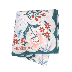 Floral patterned bandana folded into a square, showing just the corner of the design.