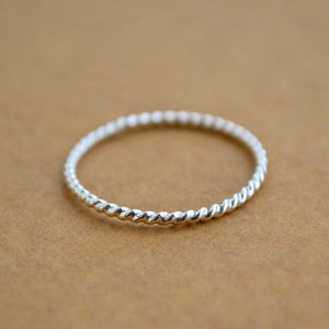 Tightrope Ring - handmade twisted wire rope precious metal stacking ring - Foamy Wader
