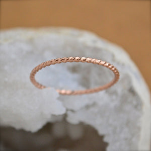 Tightrope Ring - handmade twisted wire rope precious metal stacking ring - Foamy Wader
