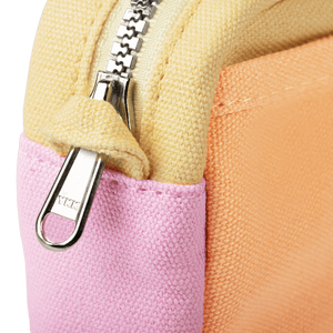 Close-up of a multicolored pouch with a zipper