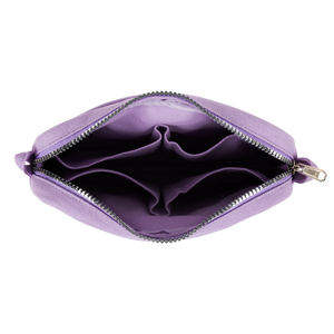 Purple pouch with a zipper on a white background