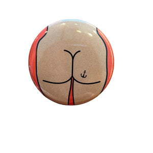 Round button badge with a butt design