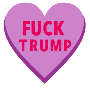 Purple heart with 'FUCK TRUMP' in pink text on a white background