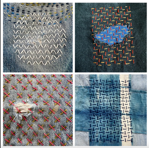 Stitched up examples of various mending patterns in this pack