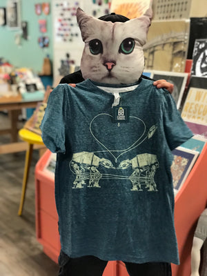 One Off AT-AT Love T-Shirt: Heather Slate Blue Crew Neck