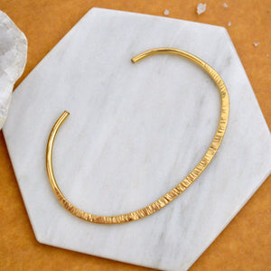 Beam Cuff Bracelet - 14k gold oval sunbeam cuff bracelet handmade and hammered with sunray texture - Foamy Wader