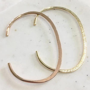 Beam Cuff Bracelet - 14k gold oval sunbeam cuff bracelet handmade and hammered with sunray texture - Foamy Wader