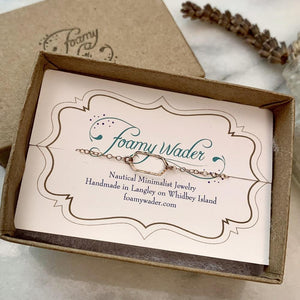 Buoy Bracelet - handmade petite dappled elongated hexagon charm bracelet - Foamy Wader