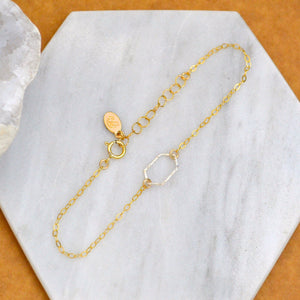 Buoy Bracelet - handmade petite dappled elongated hexagon charm bracelet - Foamy Wader