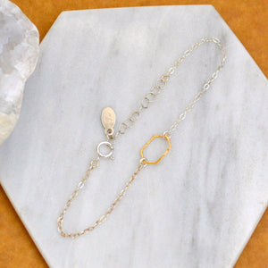 Buoy Bracelet - handmade petite dappled elongated hexagon charm bracelet - Foamy Wader