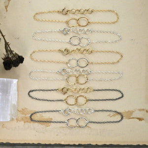 Infinity Bracelet - handmade hammered interlocking double circle bracelet - Foamy Wader