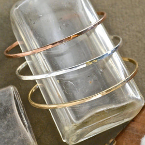 Sun Dappled Cuff Bracelet - handmade sleek 2mm hammered cuff bracelet - Foamy Wader