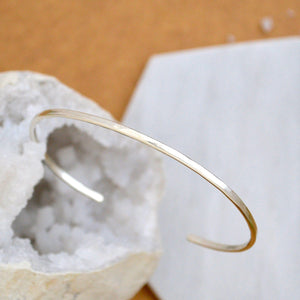 Sun Dappled Cuff Bracelet - handmade sleek 2mm hammered cuff bracelet - Foamy Wader