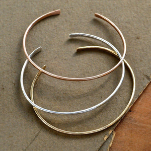 Sun Dappled Cuff Bracelet - handmade sleek 2mm hammered cuff bracelet - Foamy Wader