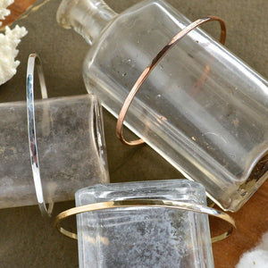 Sun Dappled Cuff Bracelet - handmade sleek 2mm hammered cuff bracelet - Foamy Wader