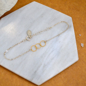 Trio Bracelet - handmade interlocking triple circle bracelet - Foamy Wader