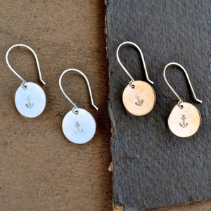 Anchor Earrings - handmade nautical anchor charm earrings in precious metals - Foamy Wader