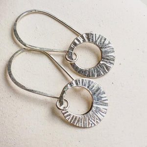 Beam Earrings - modern sunbeam circle drop earrings handmade in precious metals - Foamy Wader
