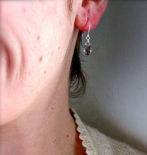 Black Sea Earrings - black striped tourmalinated quartz gemstone drop earrings - Foamy Wader