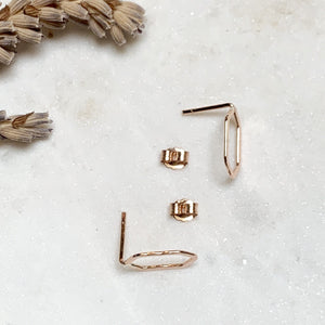 Boardwalk Stud Earrings - minimalist hammered hexagon post earrings - Foamy Wader