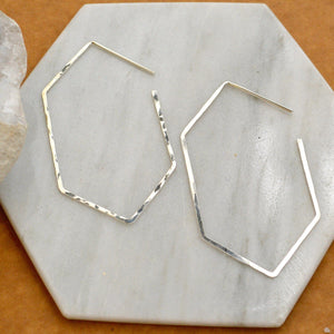 Buoy Hoop Earrings - handmade hammered elongated hexagon hoop earrings - Foamy Wader