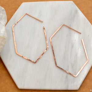 Buoy Hoop Earrings - handmade hammered elongated hexagon hoop earrings - Foamy Wader