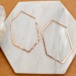 Buoy Hoop Earrings - handmade hammered elongated hexagon hoop earrings in 14k gold - Foamy Wader