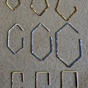 Buoy Hoop Earrings - handmade hammered elongated hexagon hoop earrings in 14k gold - Foamy Wader