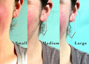 Buoy Hoop Earrings - handmade hammered elongated hexagon hoop earrings in 14k gold - Foamy Wader