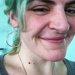 Canoe Earrings - handmade oval hammered dangling hoop earrings in 14k gold - Foamy Wader