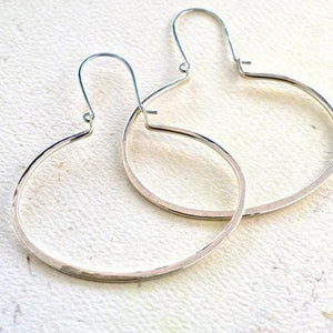 Canoe Earrings - handmade oval hammered dangling hoop earrings in 14k gold - Foamy Wader