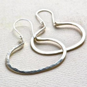 Canoe Petite Earrings - handmade oval hammered hoop dangle earrings in 14k gold - Foamy Wader