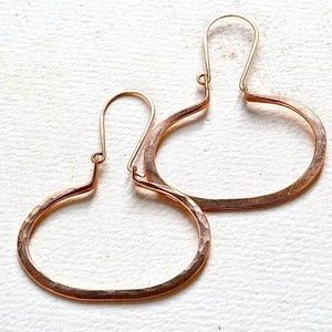 Canoe Petite Earrings - handmade oval hammered hoop dangle earrings in 14k gold - Foamy Wader