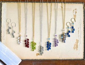 Cascades Earrings - teal moss aquamarine gemstone tendrils earrings - Foamy Wader