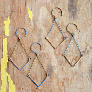 Chevron Earrings - handmade 14k gold and mixed metal chevron earrings - Foamy Wader